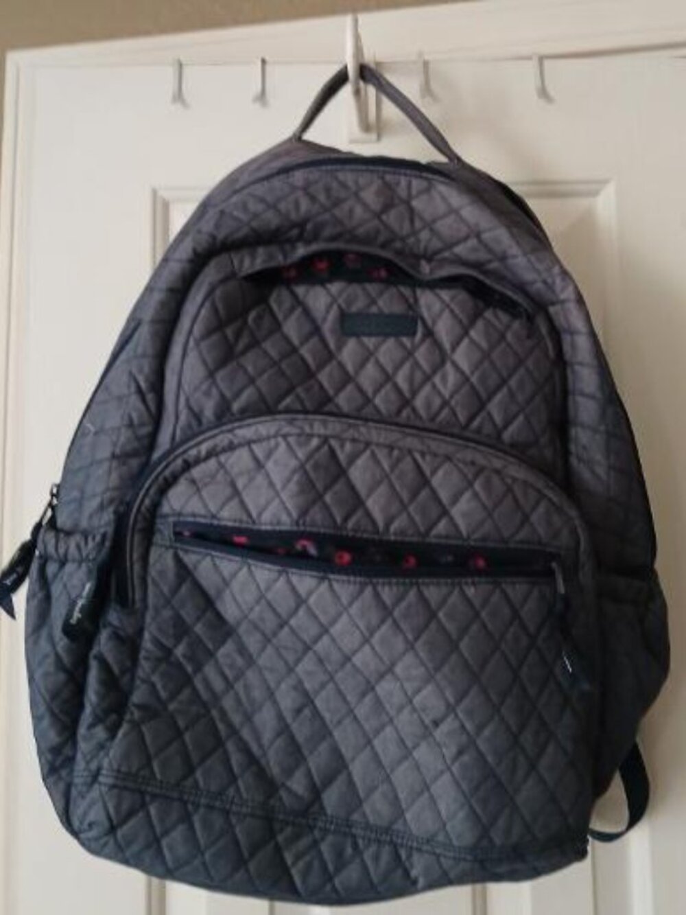 Vera Bradley blue quilted soft sided backpack with floral print inside - Picture 1 of 12